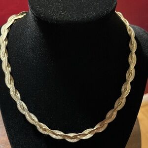 Vintage 925 Sterling Silver Two Tone Diamond Cut Braided Flat Herringbone Chain